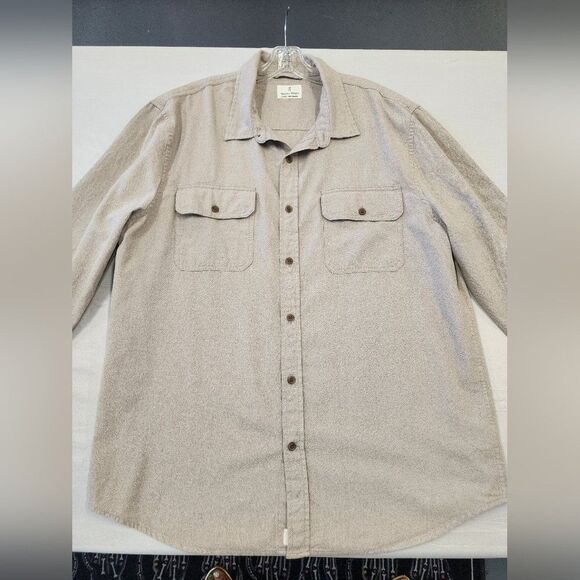 MUTUAL WEAVE Men's Beige Button-Up Shirt Soft Textured Long Sleeve Pocket sz XL - Picture 9 of 10